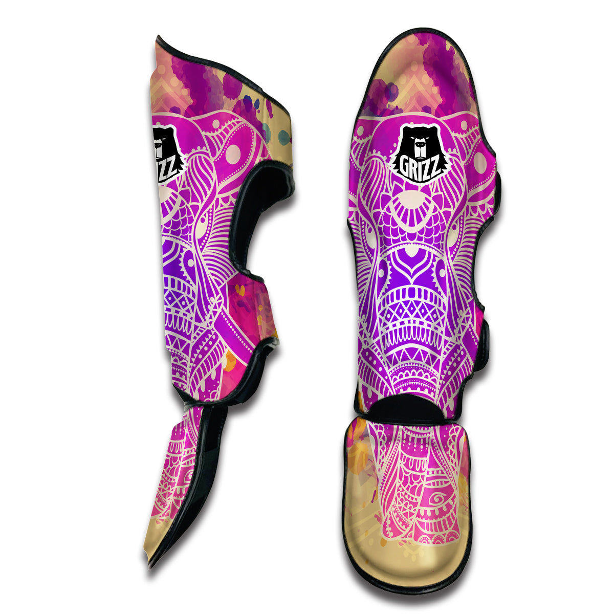 Colorful Mandala Hand Drawn Elephant Print Muay Thai Shin Guards-grizzshop