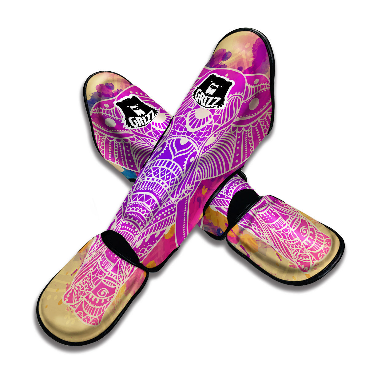 Colorful Mandala Hand Drawn Elephant Print Muay Thai Shin Guards-grizzshop