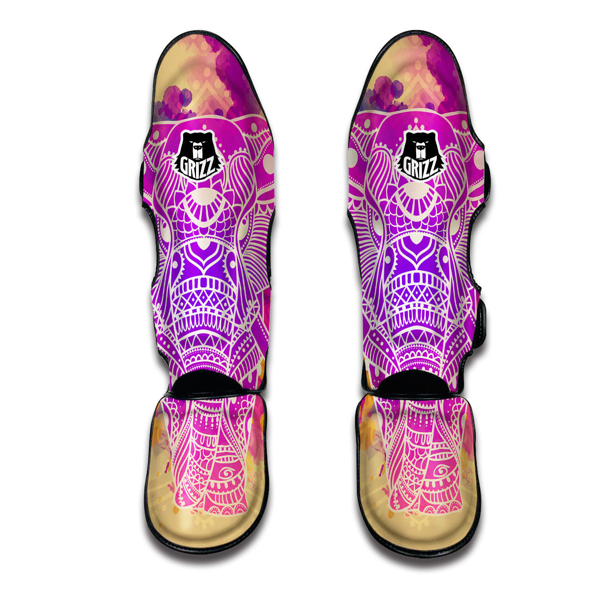 Colorful Mandala Hand Drawn Elephant Print Muay Thai Shin Guards-grizzshop