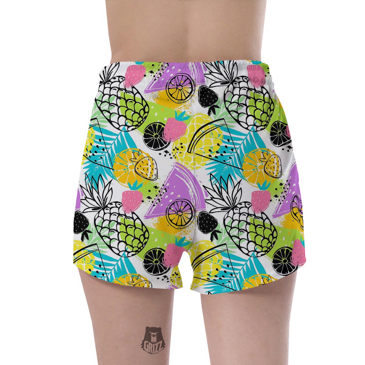 Colorful Mix Fruit Pineapple Hawaiian Print Women's Shorts-grizzshop