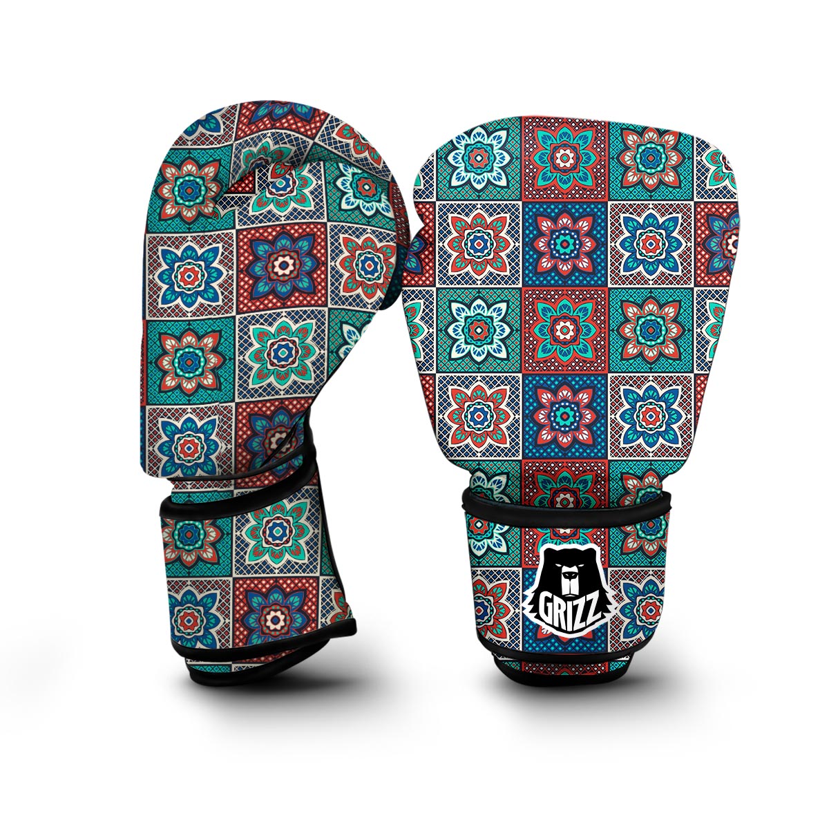 Colorful Mosaic Print Pattern Boxing Gloves-grizzshop