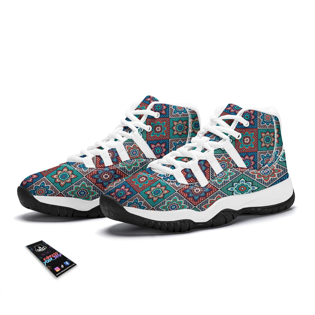 Colorful Mosaic Print Pattern White Bball Shoes-grizzshop