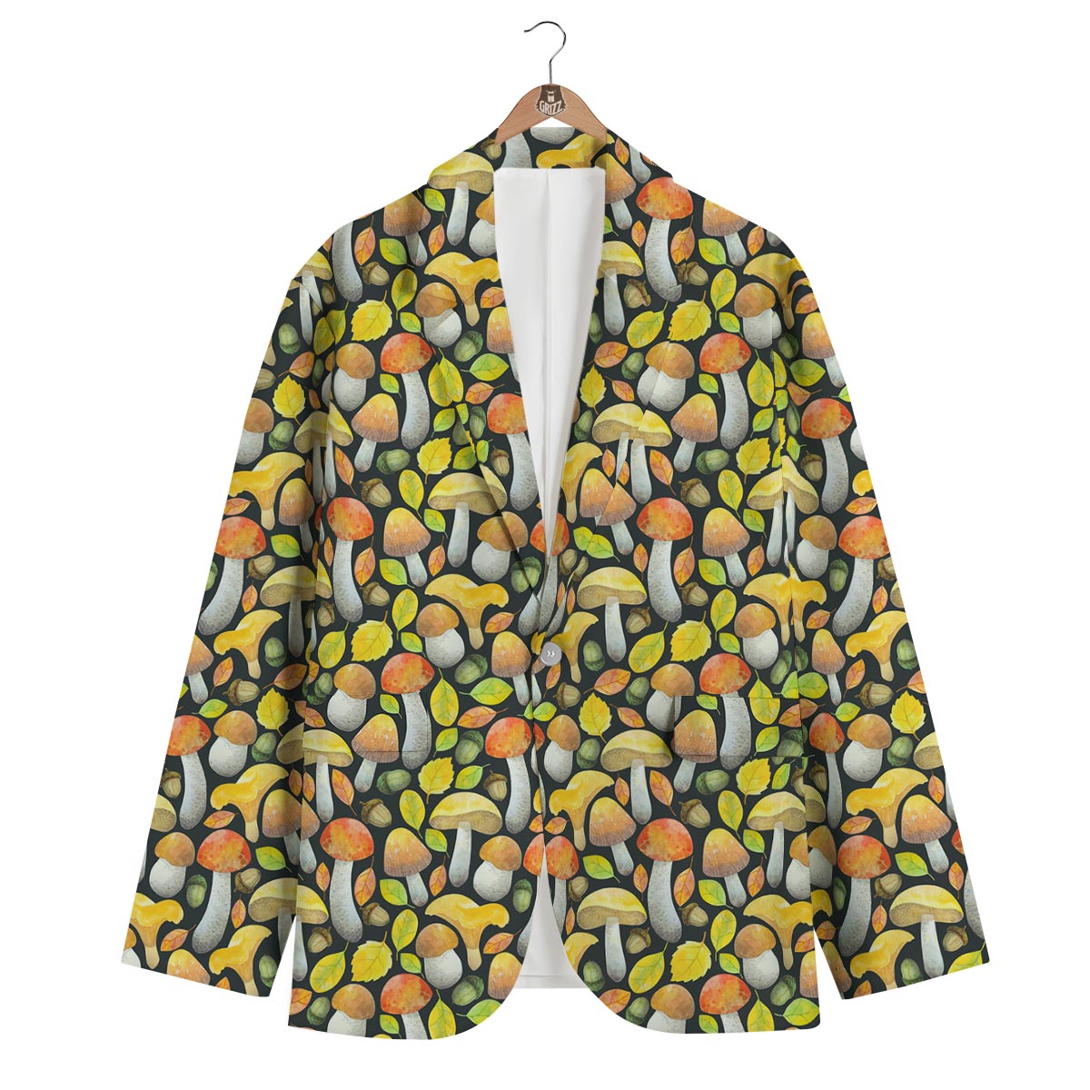 Colorful Mushroom Pattern Print Men's Blazer-grizzshop