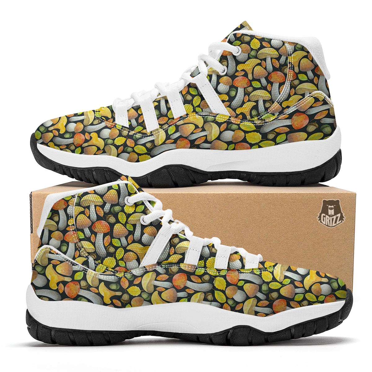 Colorful Mushroom Pattern Print White Bball Shoes-grizzshop