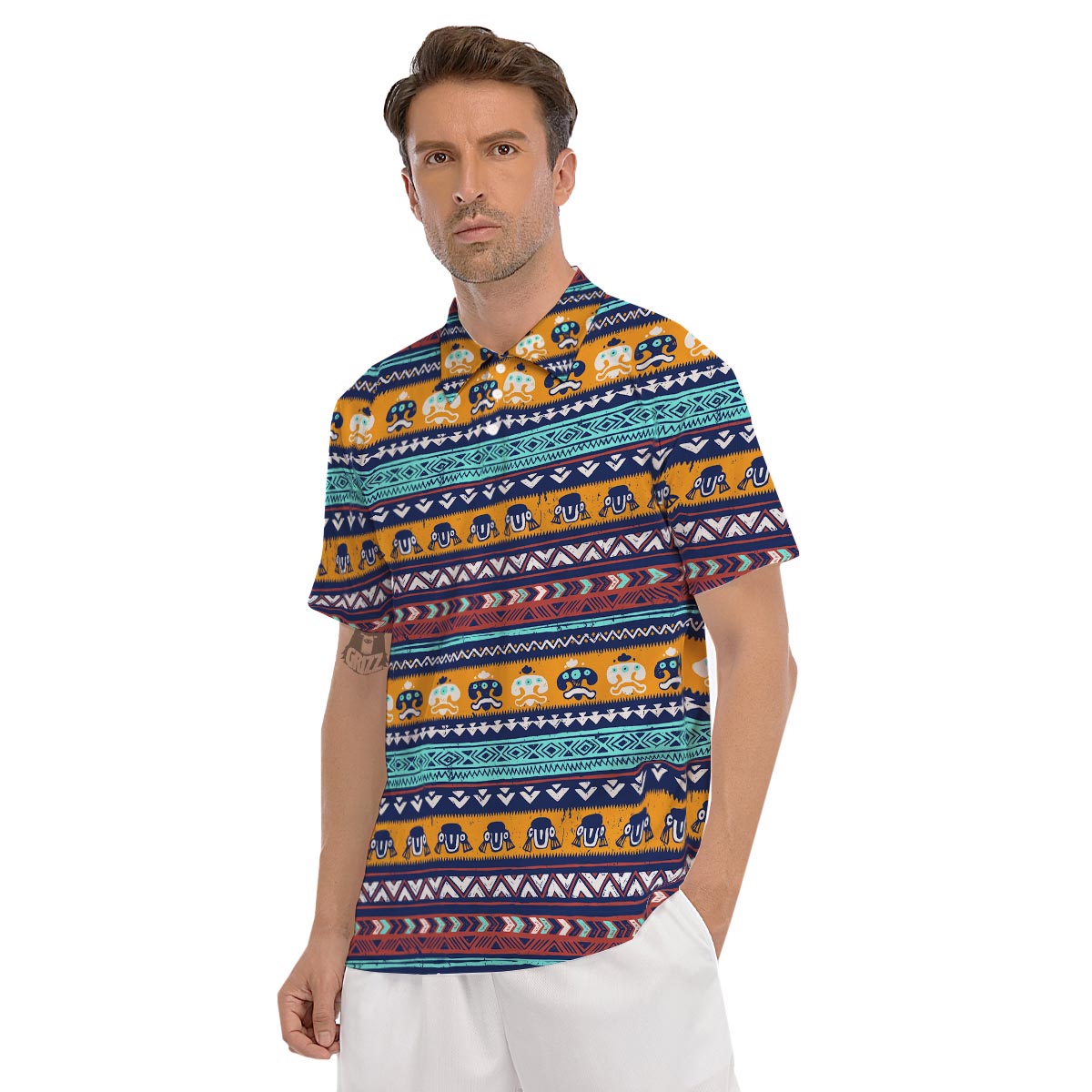 Colorful Neon Ethic Aztec Maya Print Men's Golf Shirts-grizzshop