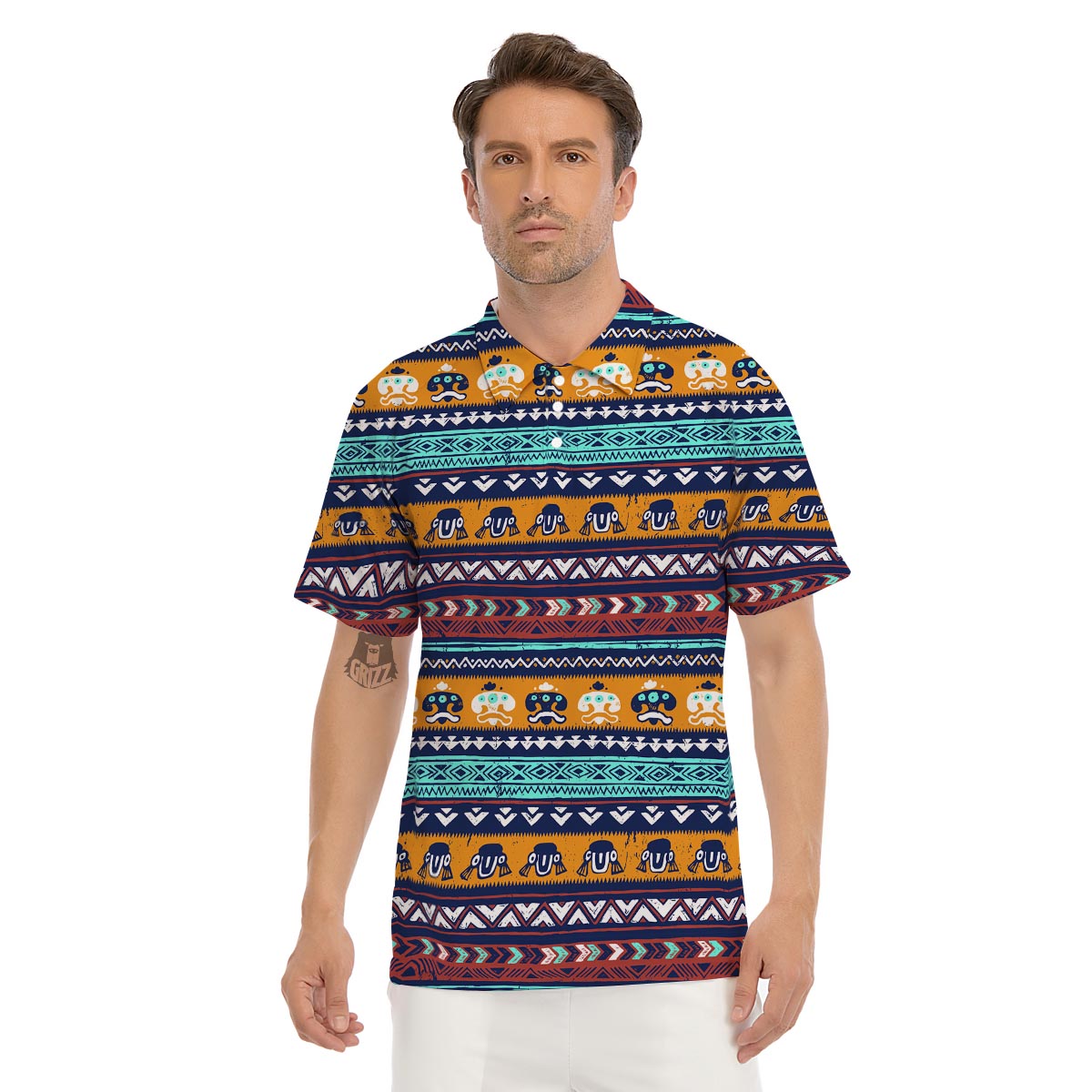 Colorful Neon Ethic Aztec Maya Print Men's Golf Shirts-grizzshop