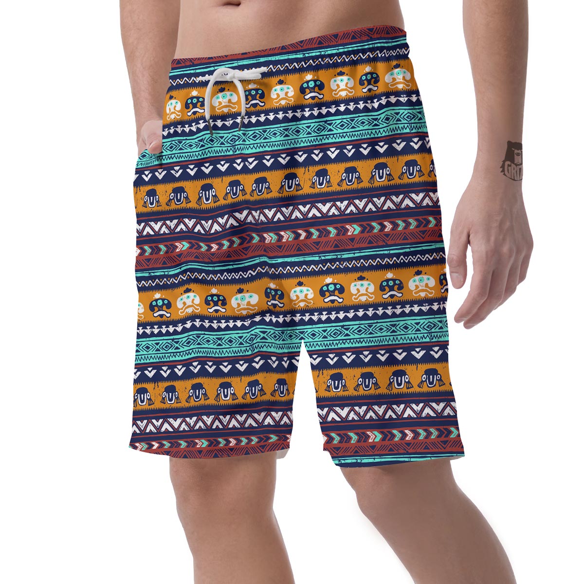 Colorful Neon Ethic Aztec Maya Print Men's Shorts-grizzshop
