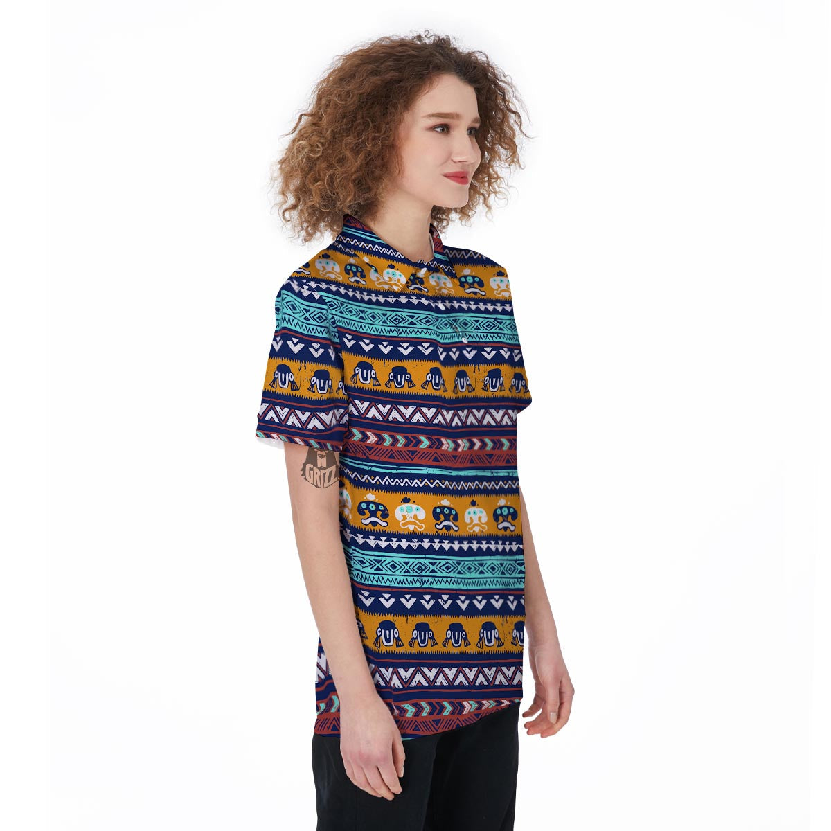 Colorful Neon Ethic Aztec Maya Print Women's Golf Shirts-grizzshop