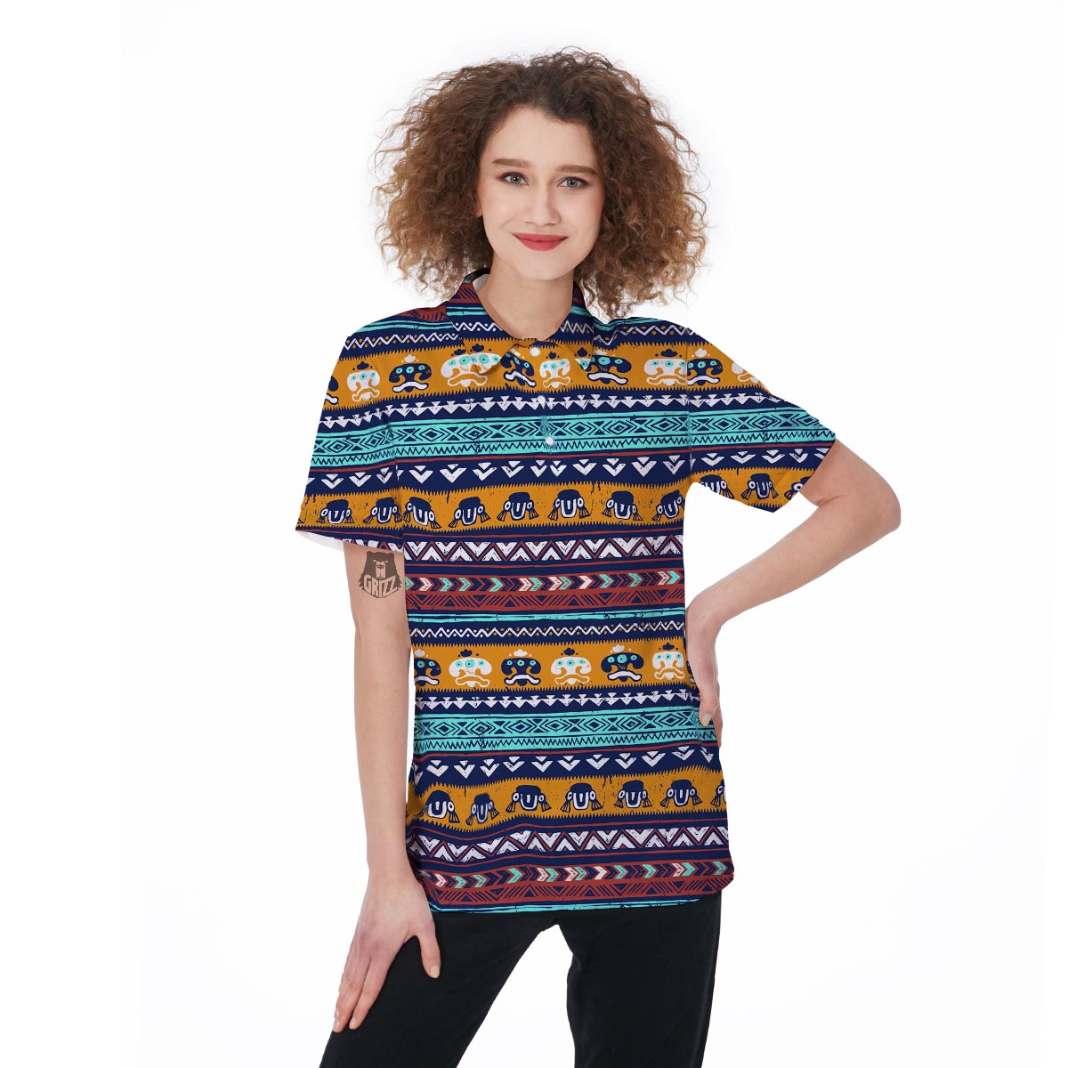 Colorful Neon Ethic Aztec Maya Print Women's Golf Shirts-grizzshop