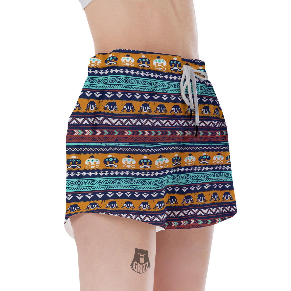 Colorful Neon Ethic Aztec Maya Print Women's Shorts-grizzshop
