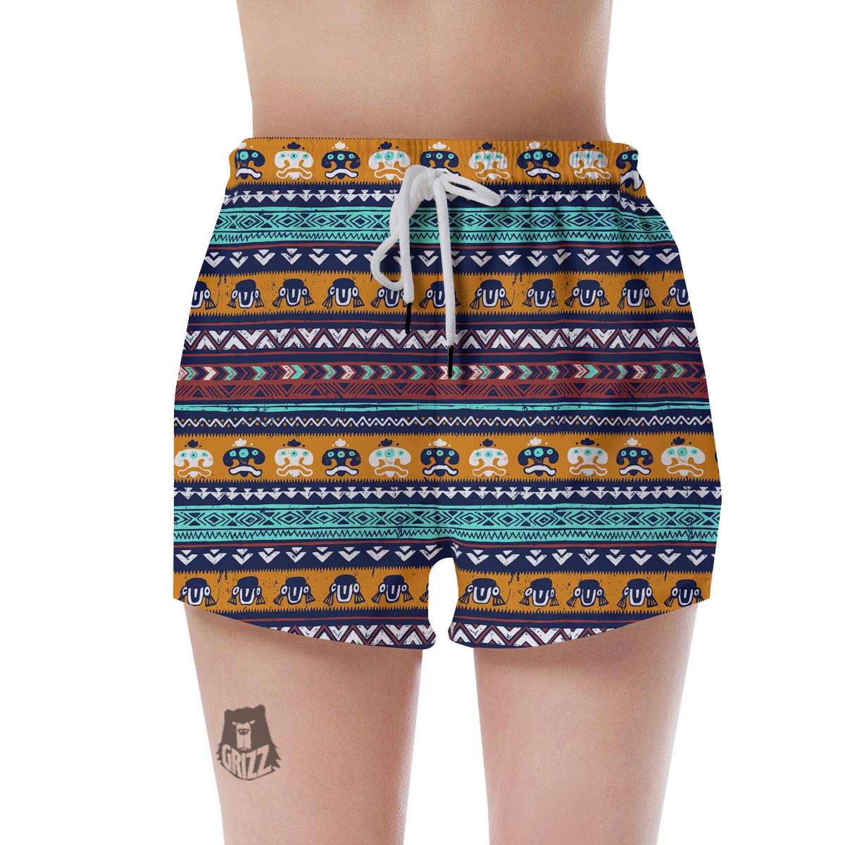 Colorful Neon Ethic Aztec Maya Print Women's Shorts-grizzshop