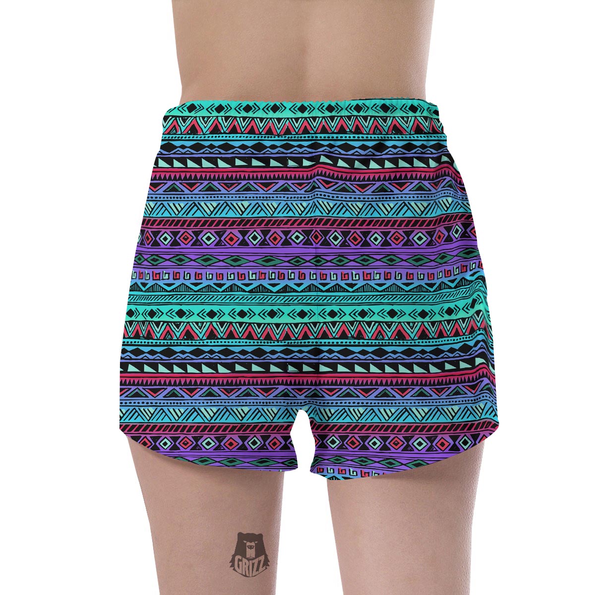 Colorful Neon Tribal Aztec Hand Drawn Women's Shorts-grizzshop