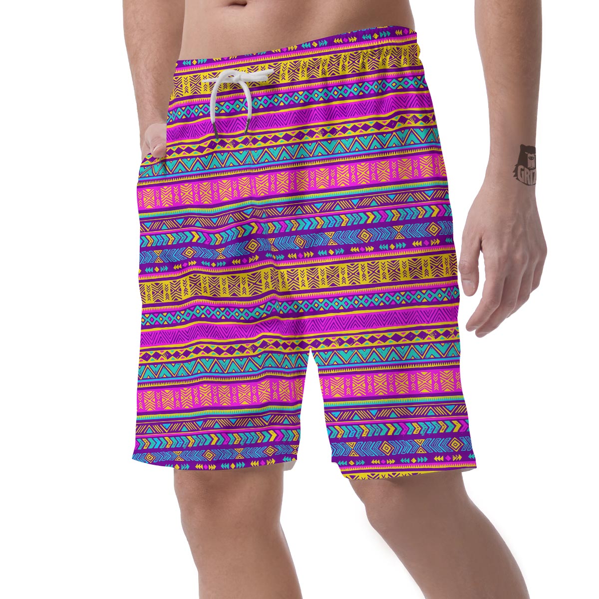 Colorful Neon Tribal Navajo Aztec Print Men's Shorts-grizzshop
