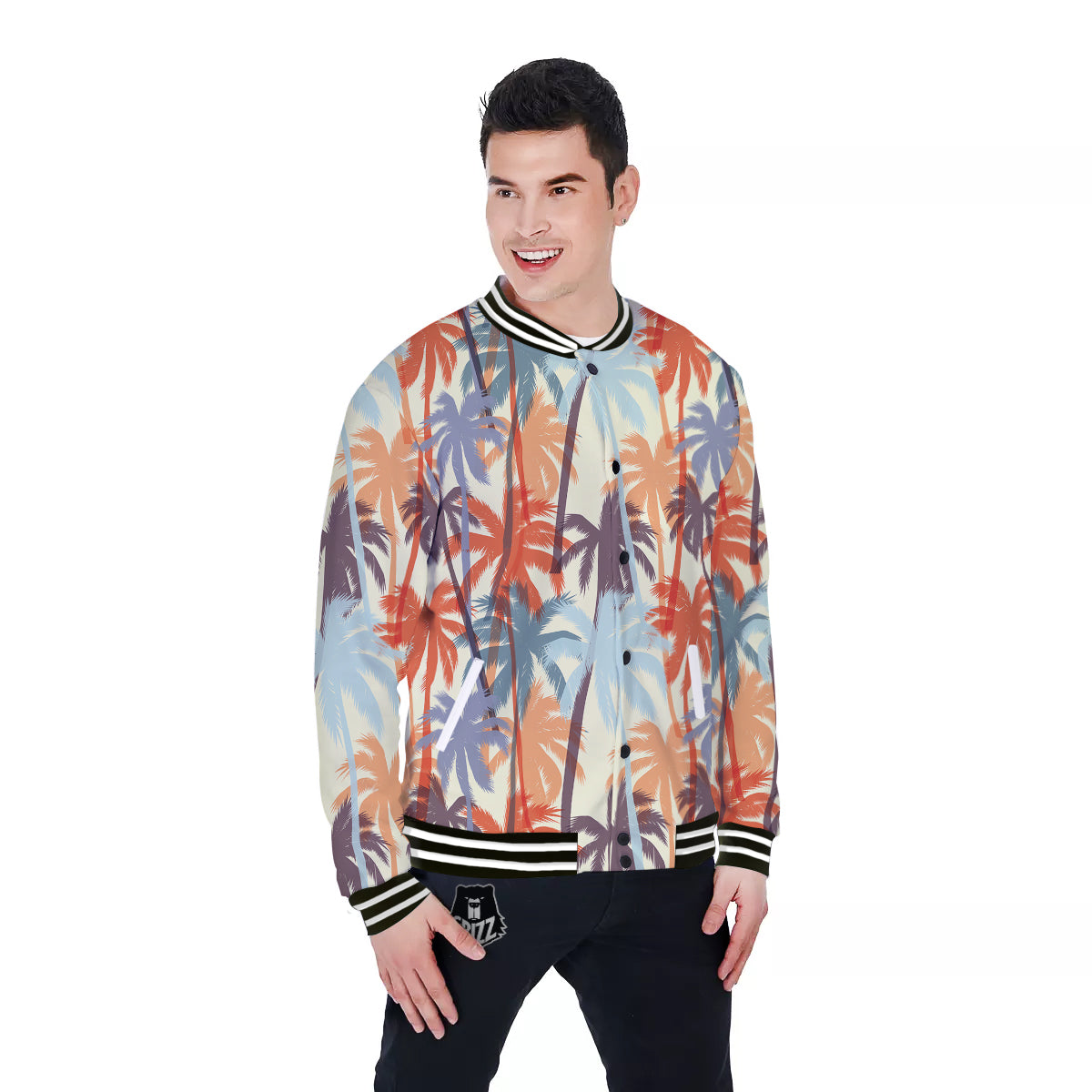Colorful Palm Trees Print Pattern Baseball Jacket-grizzshop