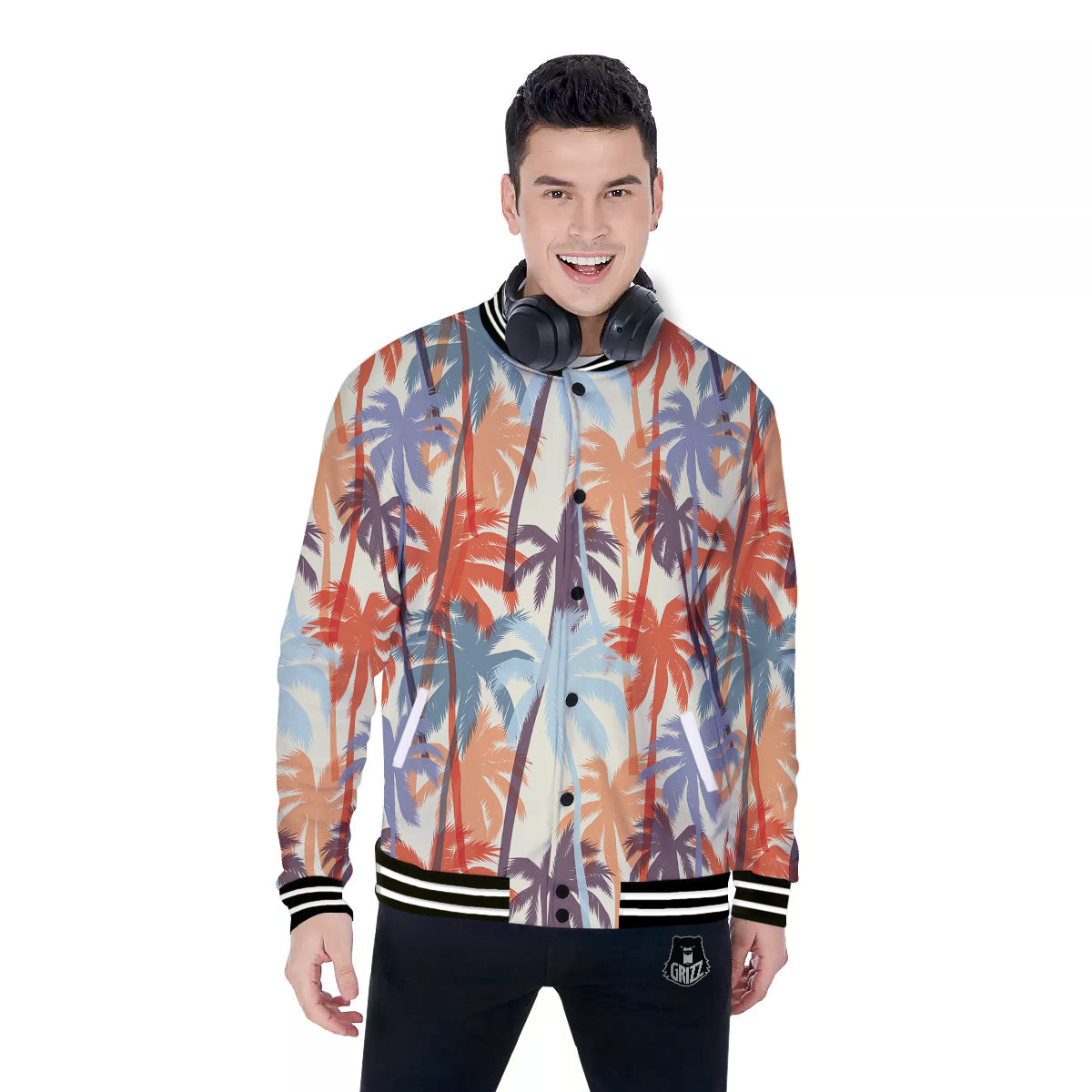 Colorful Palm Trees Print Pattern Baseball Jacket-grizzshop