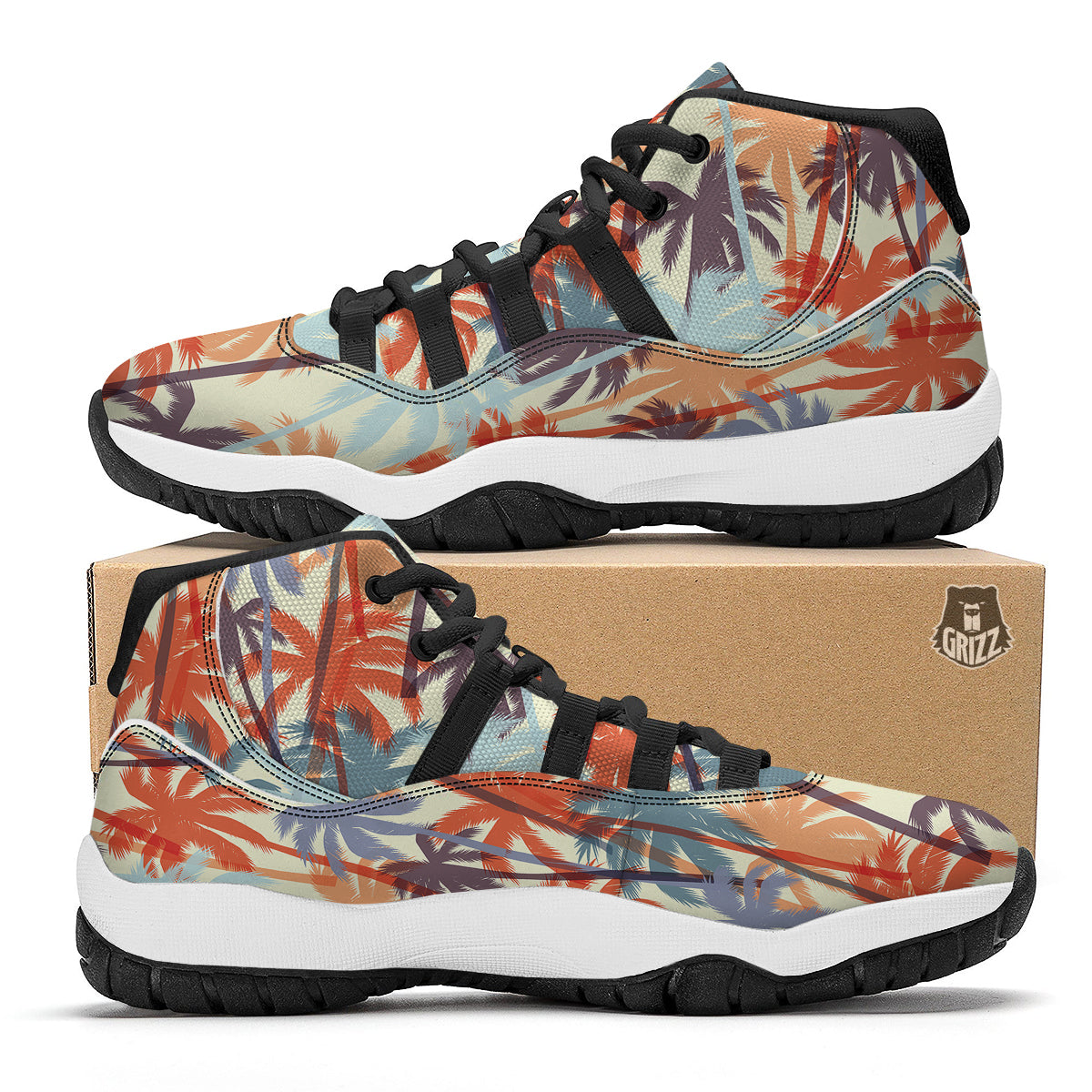 Colorful Palm Trees Print Pattern Black Bball Shoes-grizzshop