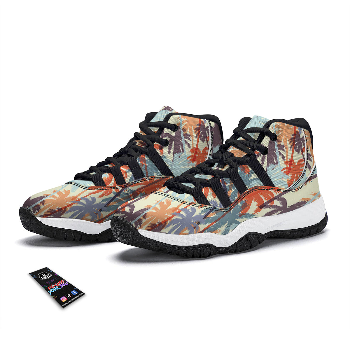 Colorful Palm Trees Print Pattern Black Bball Shoes-grizzshop