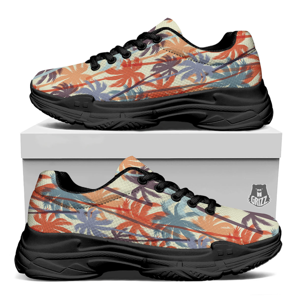 Colorful Palm Trees Print Pattern Black Chunky Shoes-grizzshop
