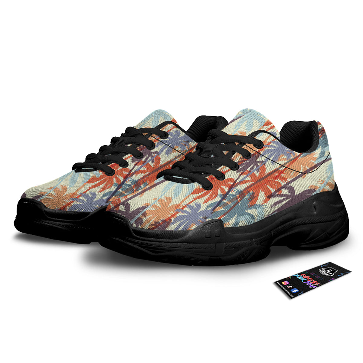 Colorful Palm Trees Print Pattern Black Chunky Shoes-grizzshop