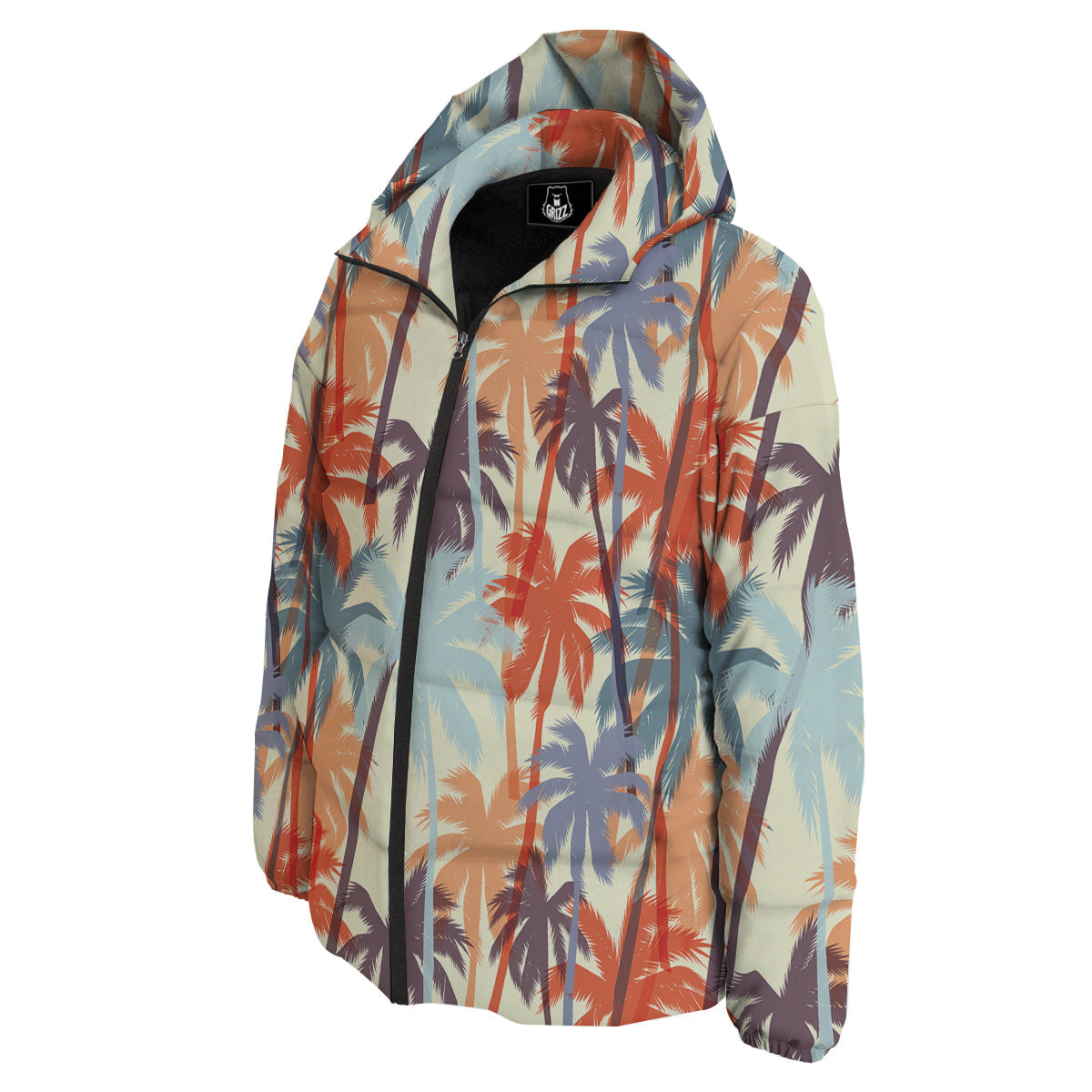 Colorful Palm Trees Print Pattern Down Jacket-grizzshop