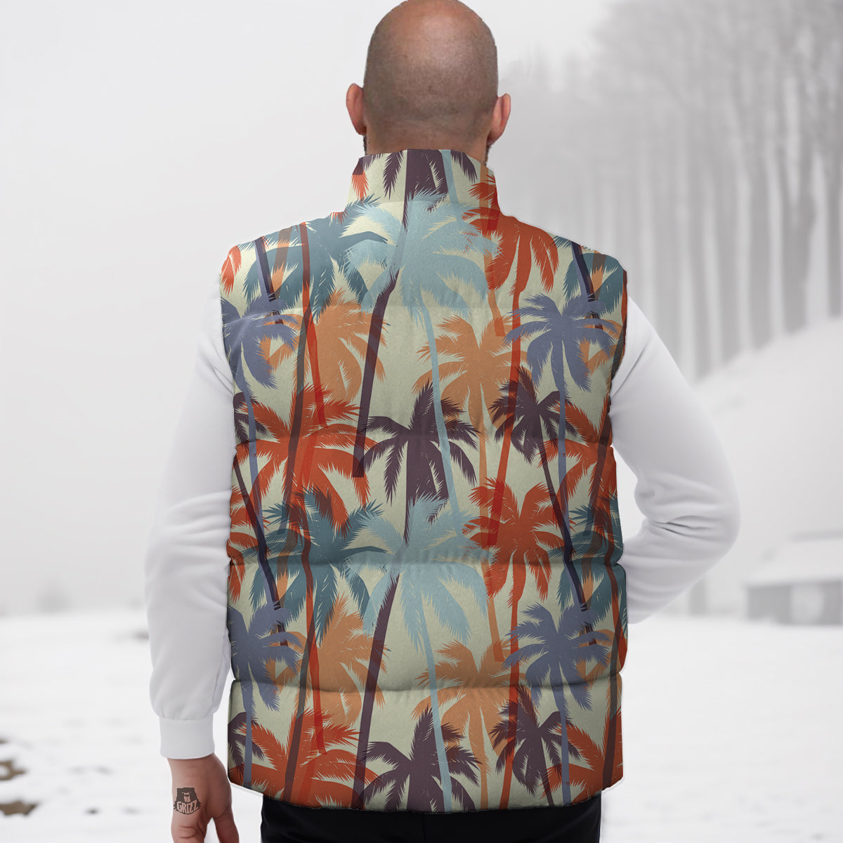 Colorful Palm Trees Print Pattern Down Vest