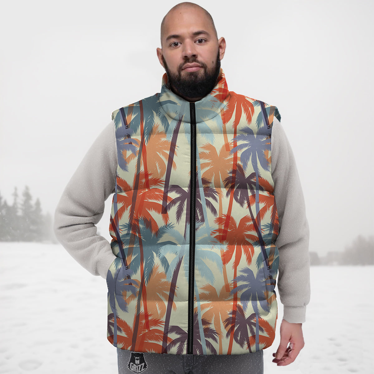 Colorful Palm Trees Print Pattern Down Vest