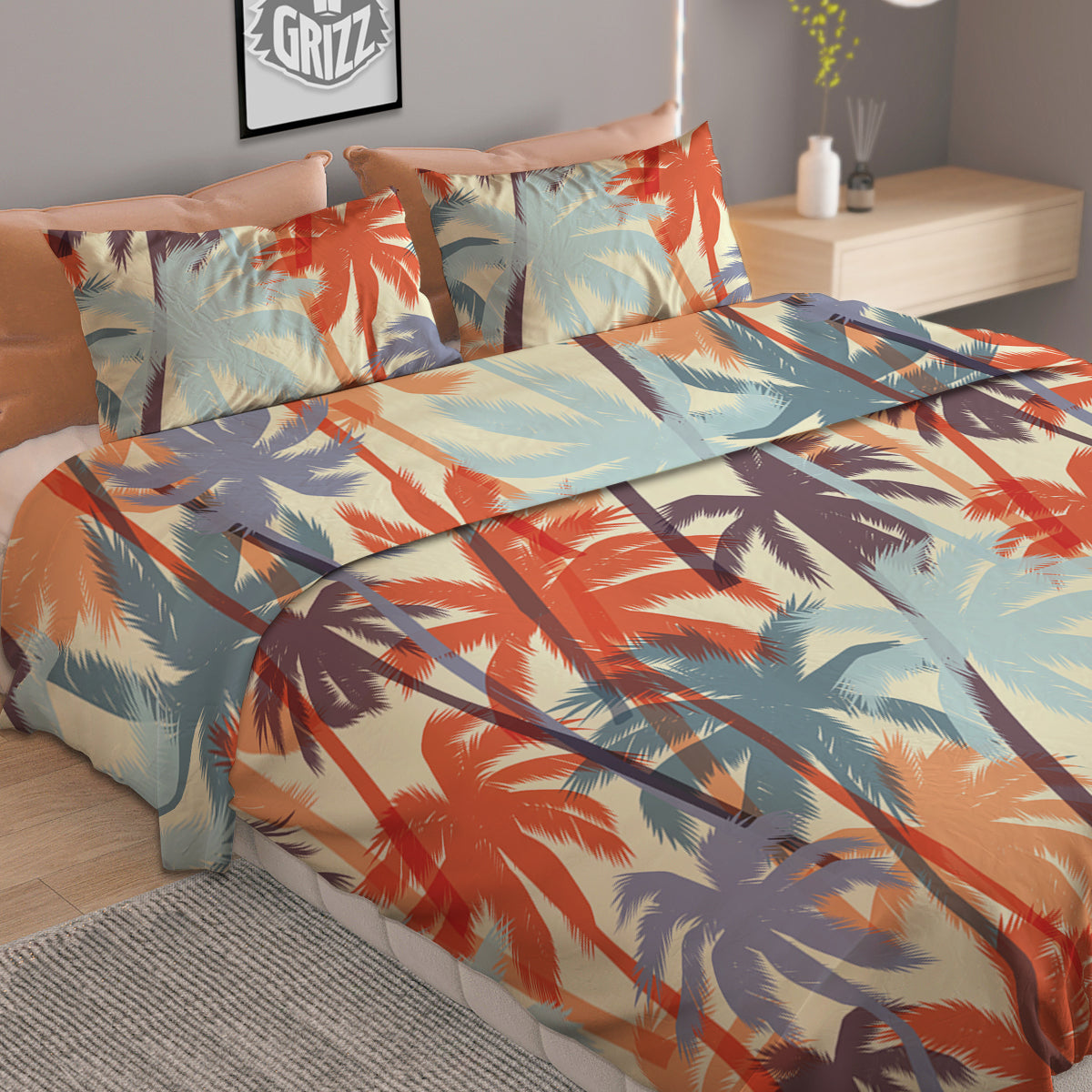 Colorful Palm Trees Print Pattern Duvet Cover Bedding Set