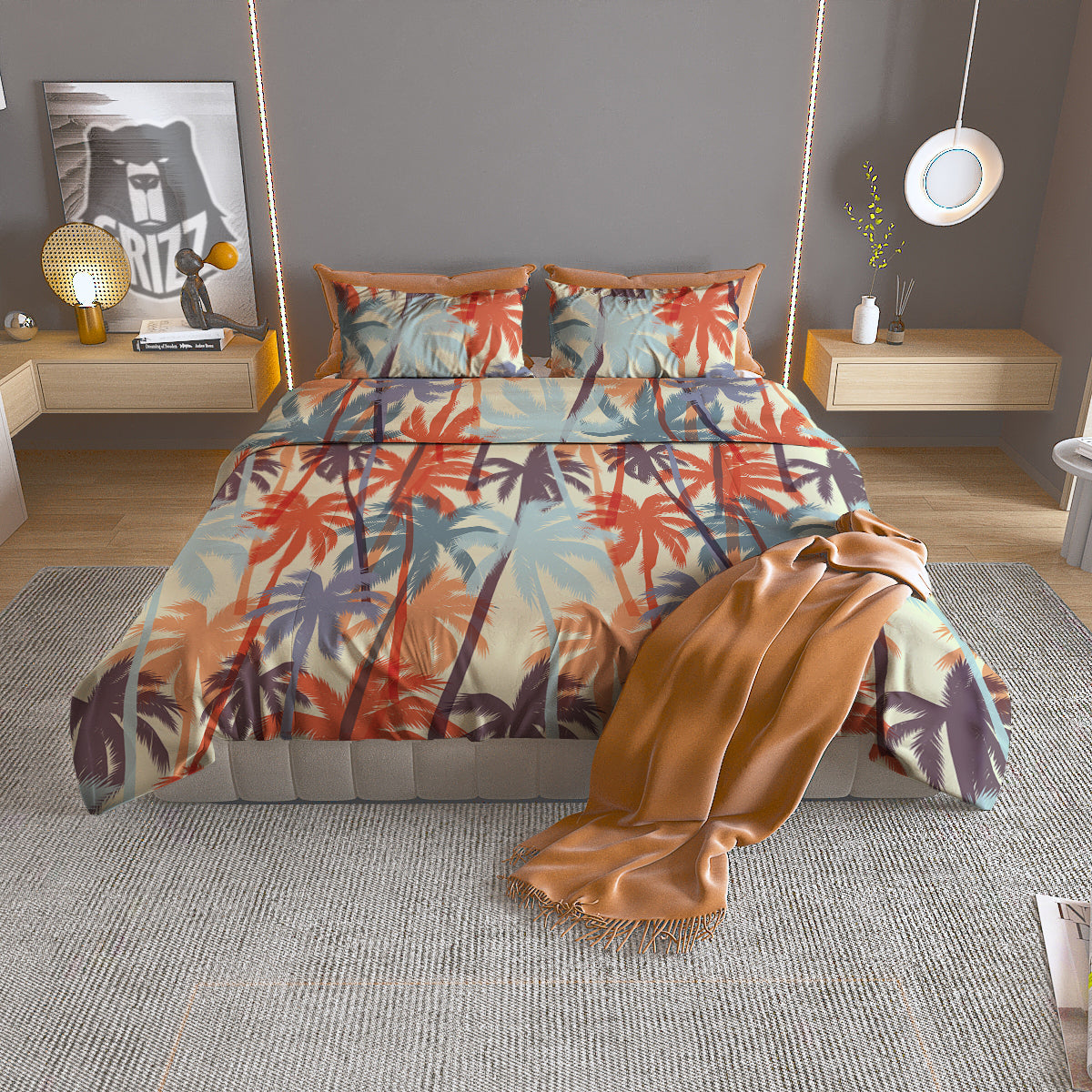 Colorful Palm Trees Print Pattern Duvet Cover Bedding Set