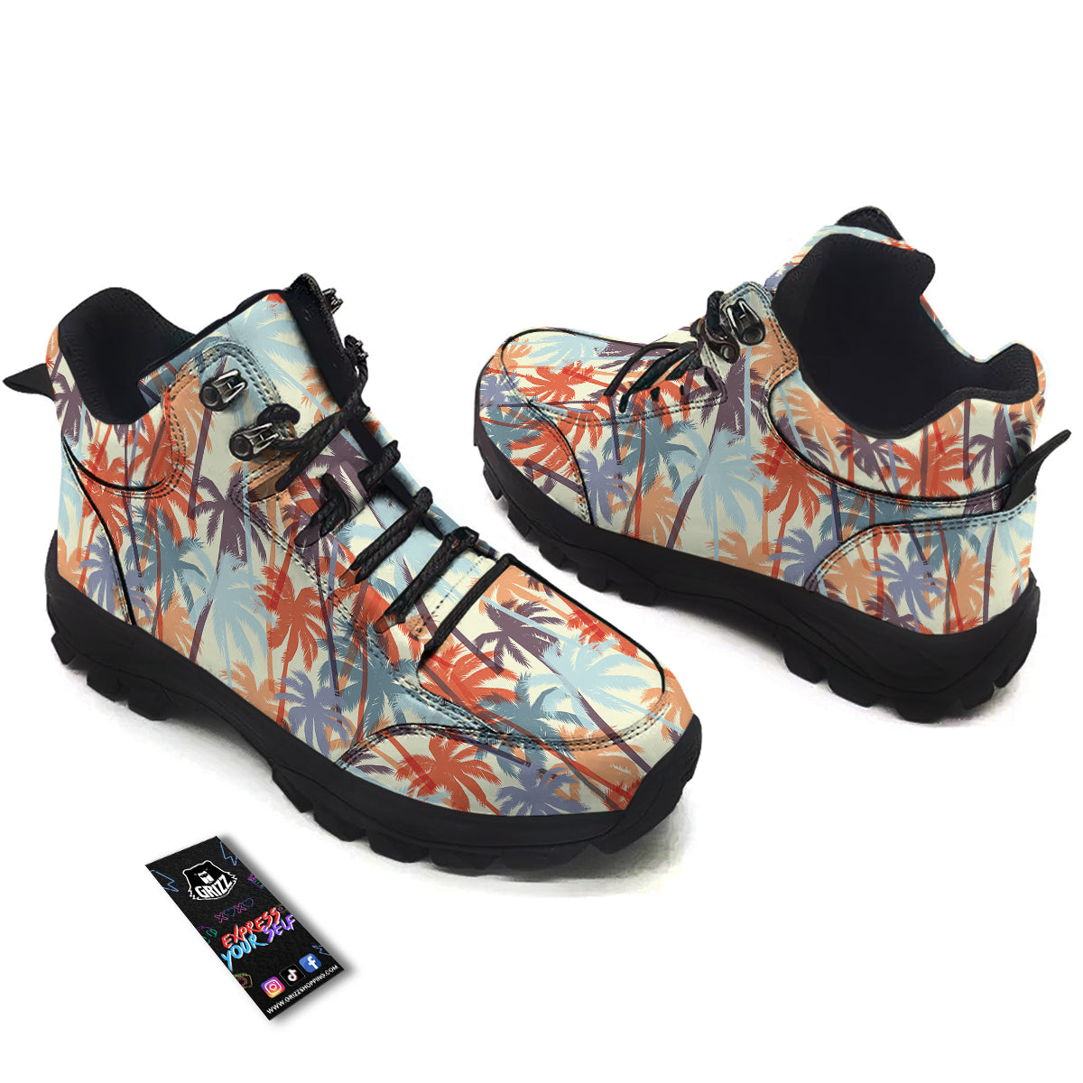 Colorful Palm Trees Print Pattern Hiking Shoes-grizzshop