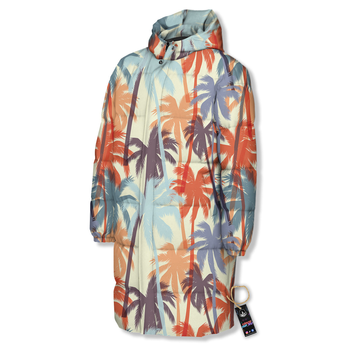 Colorful Palm Trees Print Pattern Long Down Jacket-grizzshop