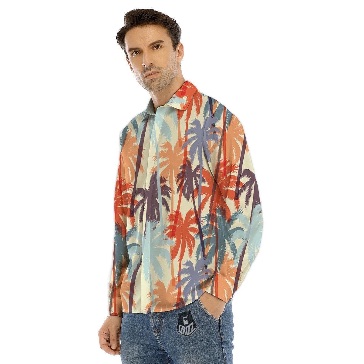 Colorful Palm Trees Print Pattern Men's Dress Shirts-grizzshop