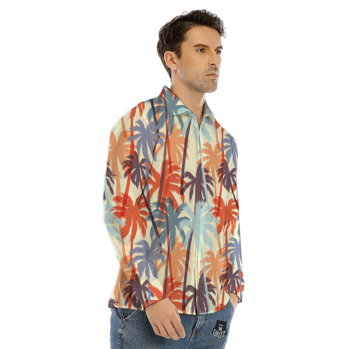 Colorful Palm Trees Print Pattern Men's Dress Shirts-grizzshop