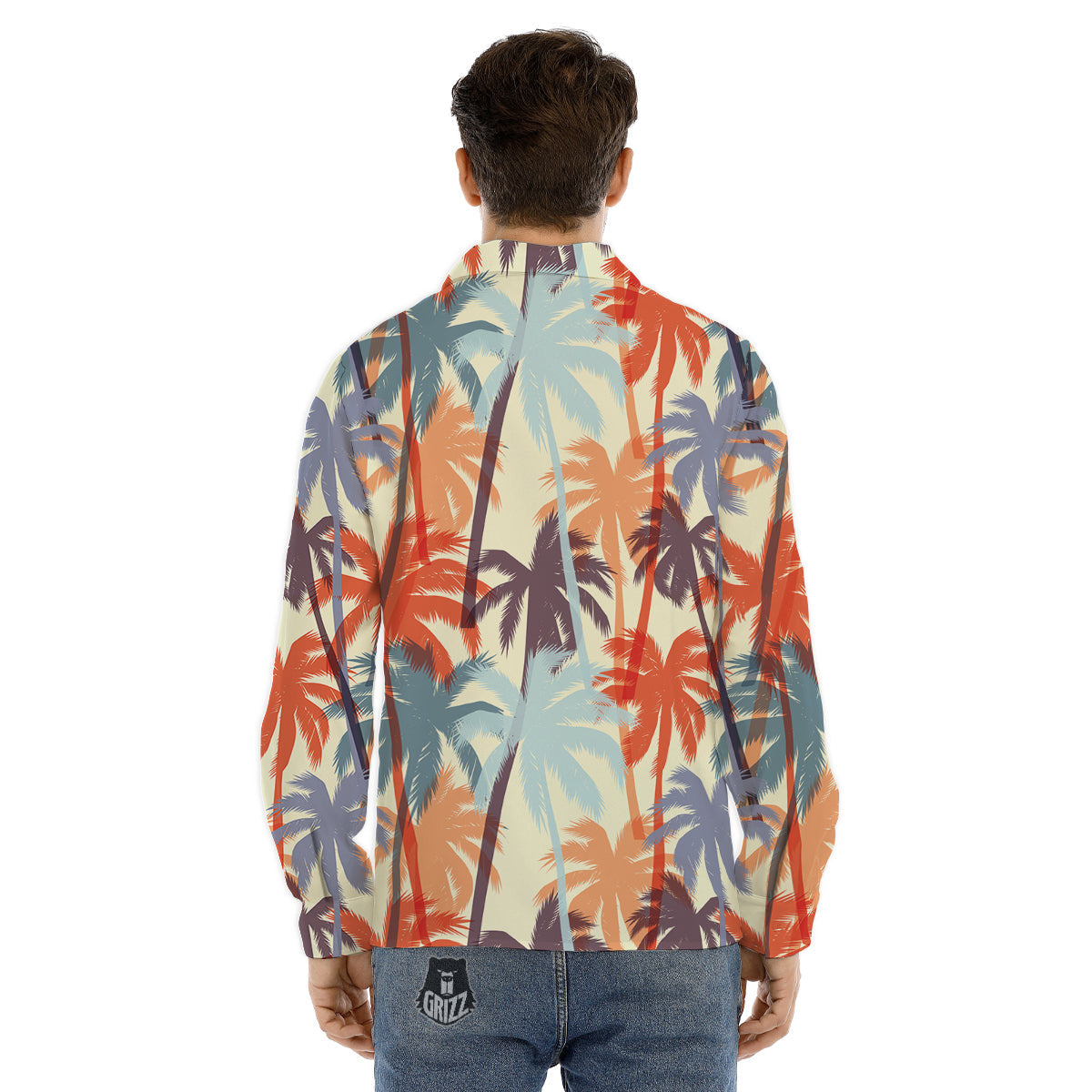 Colorful Palm Trees Print Pattern Men's Dress Shirts-grizzshop
