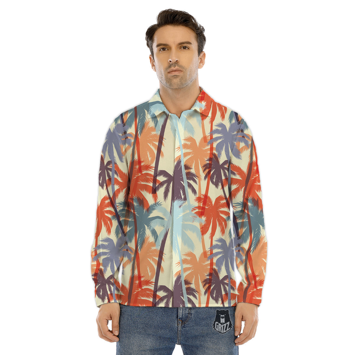 Colorful Palm Trees Print Pattern Men's Dress Shirts-grizzshop