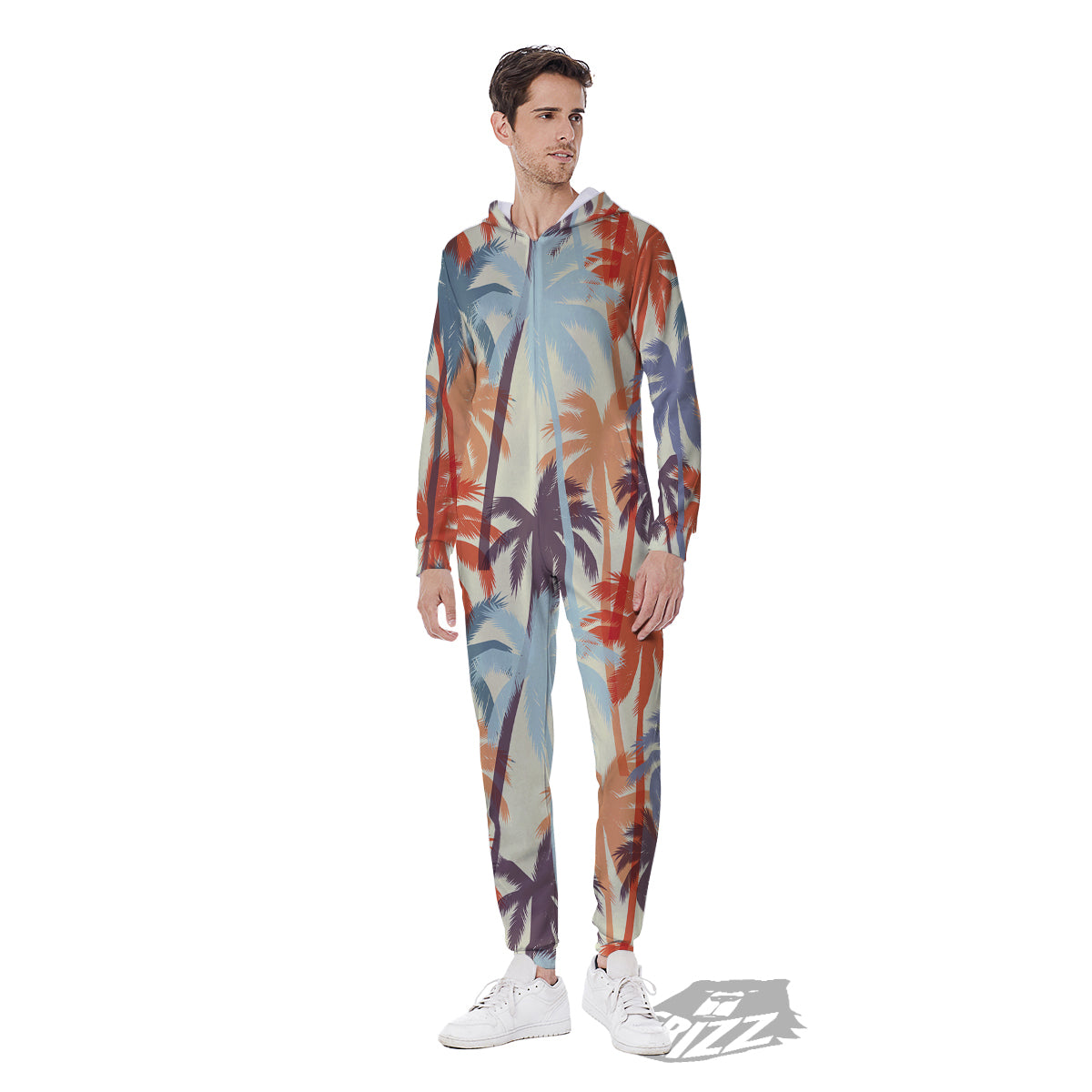 Colorful Palm Trees Print Pattern Men's Jumpsuit-grizzshop