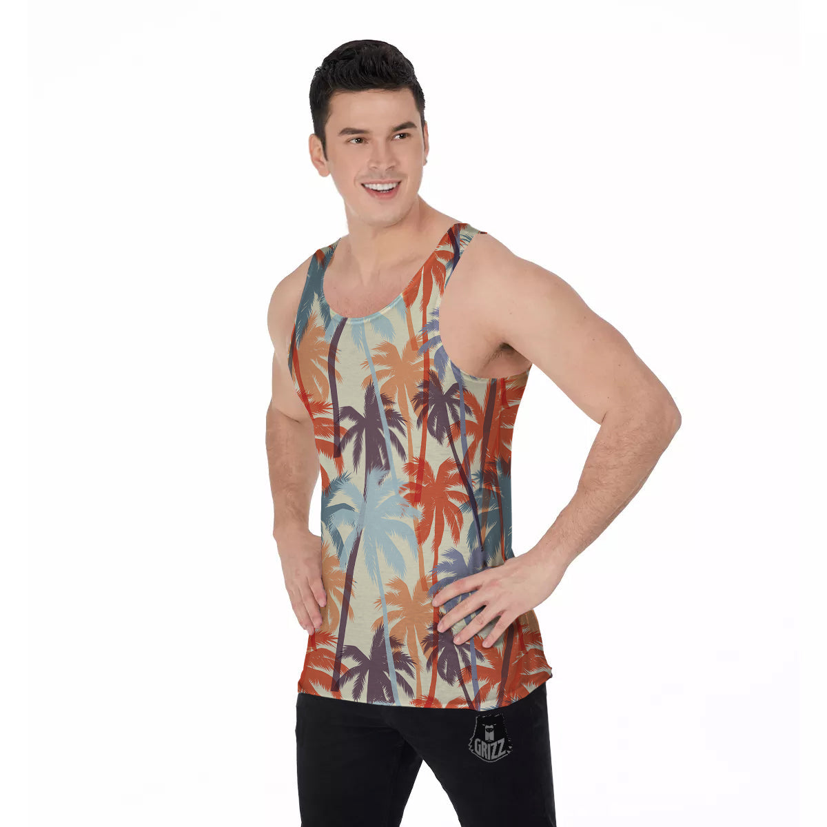 Colorful Palm Trees Print Pattern Men's Tank Top-grizzshop