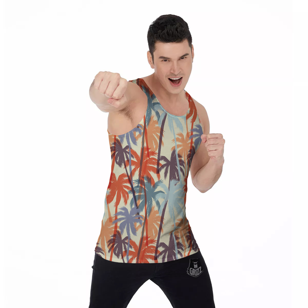 Colorful Palm Trees Print Pattern Men's Tank Top-grizzshop