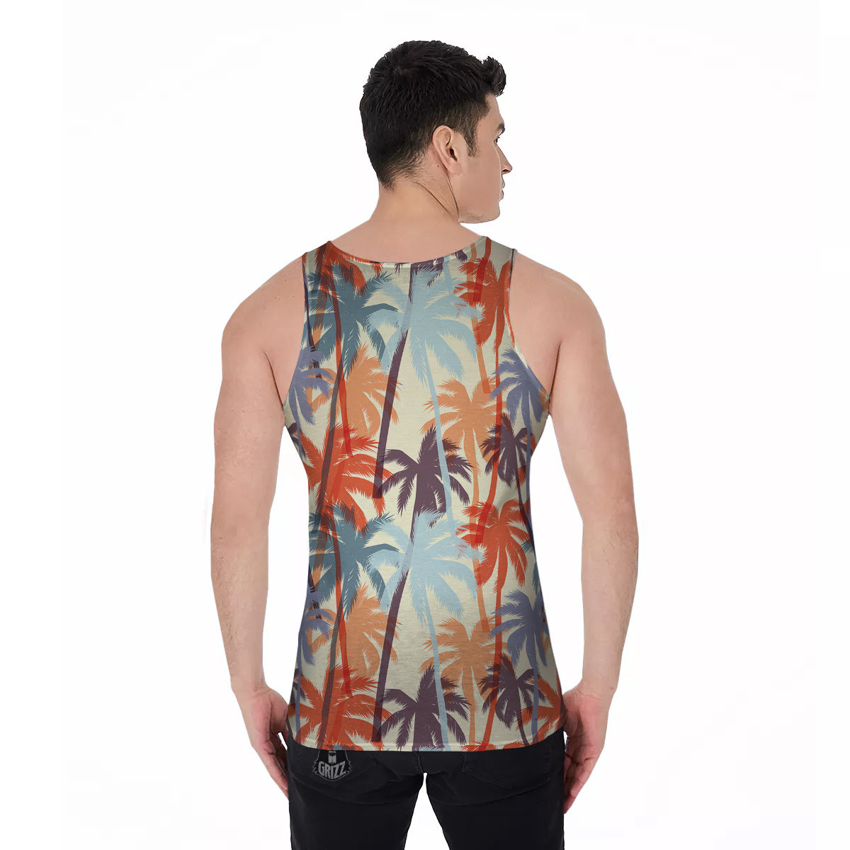 Colorful Palm Trees Print Pattern Men's Tank Top-grizzshop