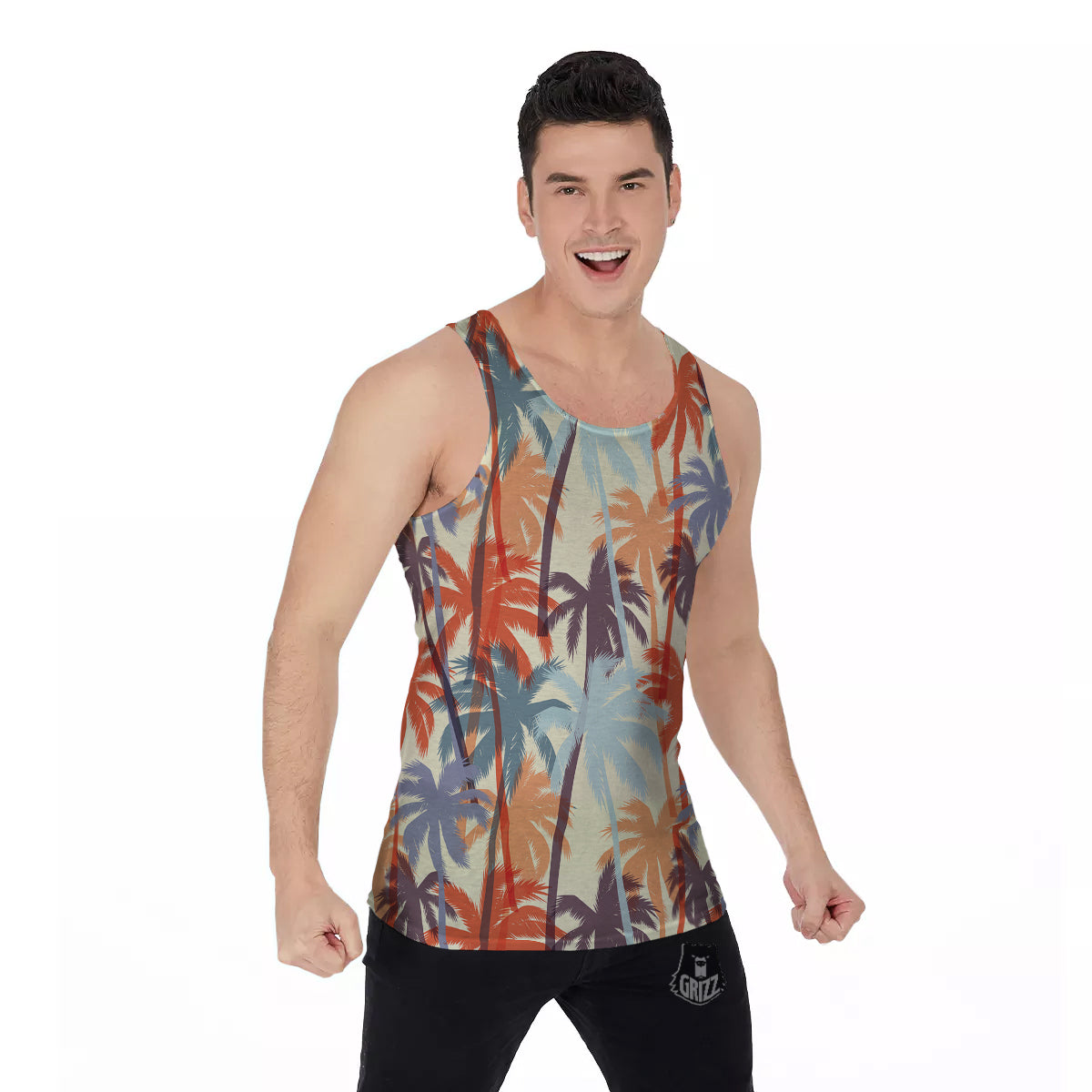 Colorful Palm Trees Print Pattern Men's Tank Top-grizzshop