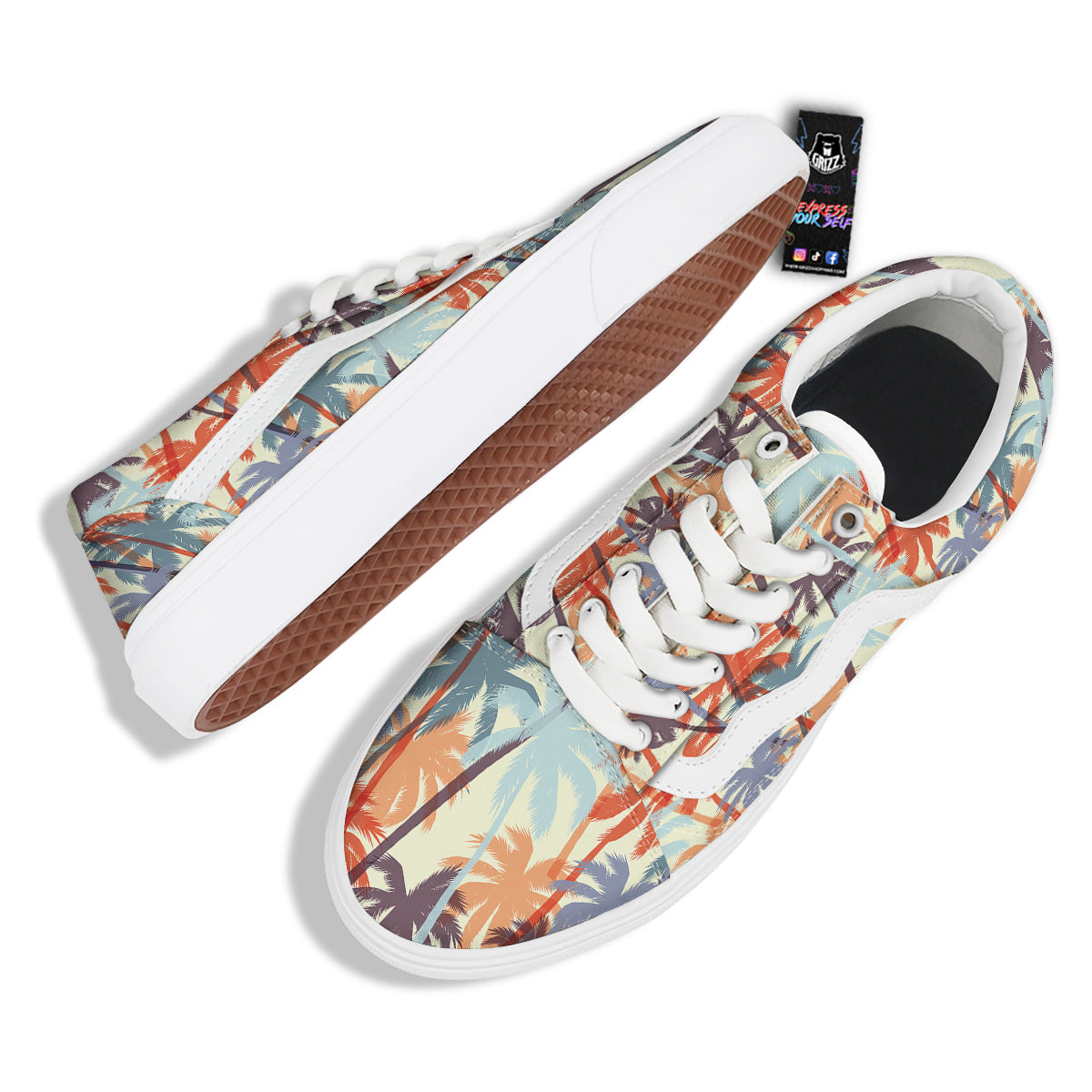 Colorful Palm Trees Print Pattern Skate Shoes-grizzshop