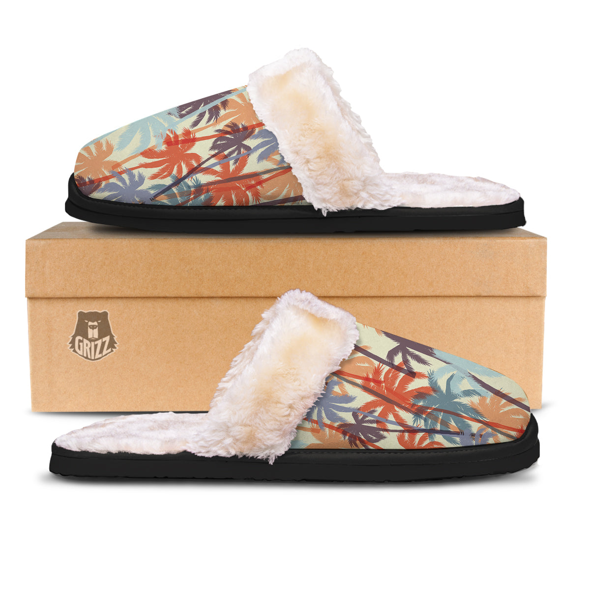 Colorful Palm Trees Print Pattern Slippers-grizzshop