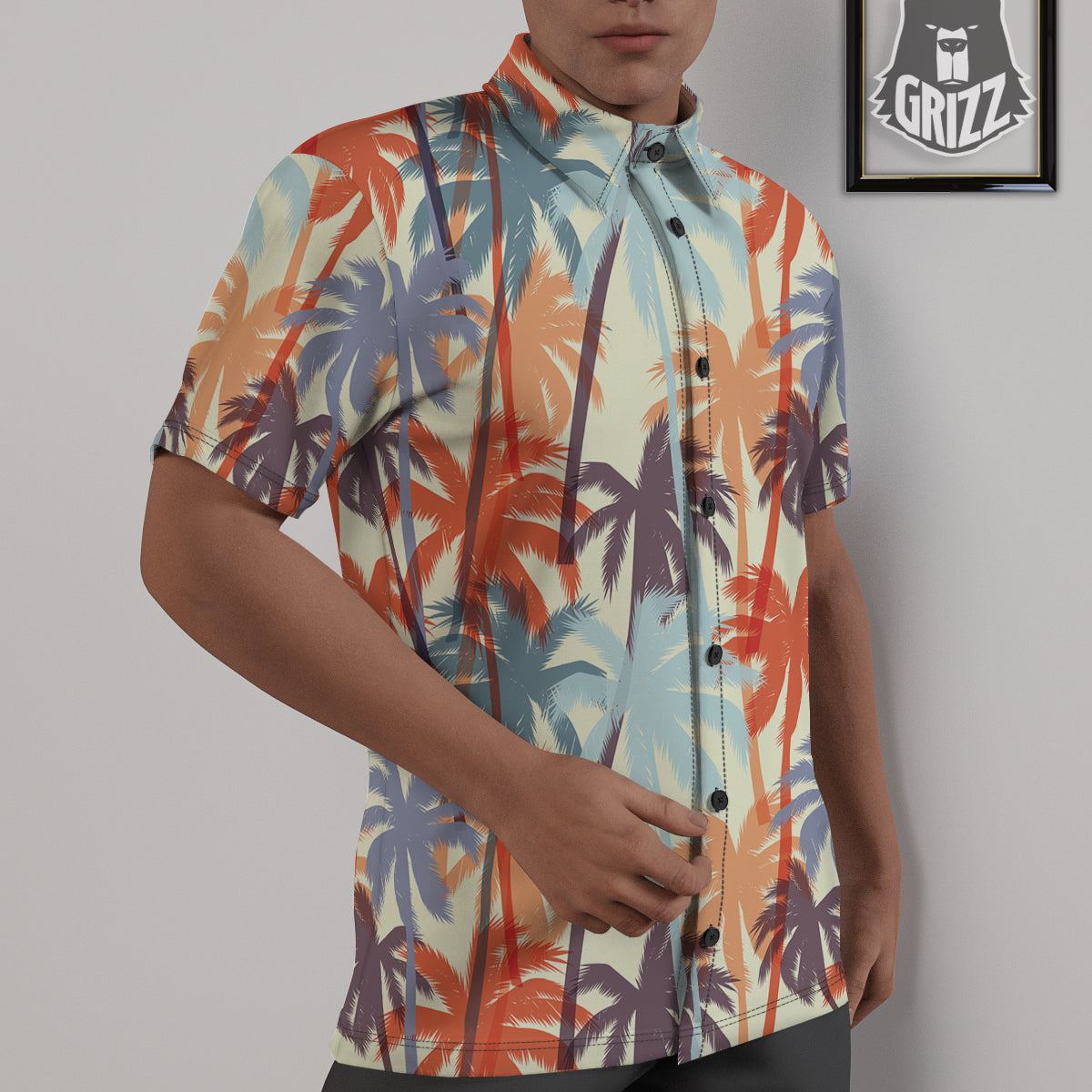 Colorful Palm Trees Print Pattern Untucked Shirts-grizzshop