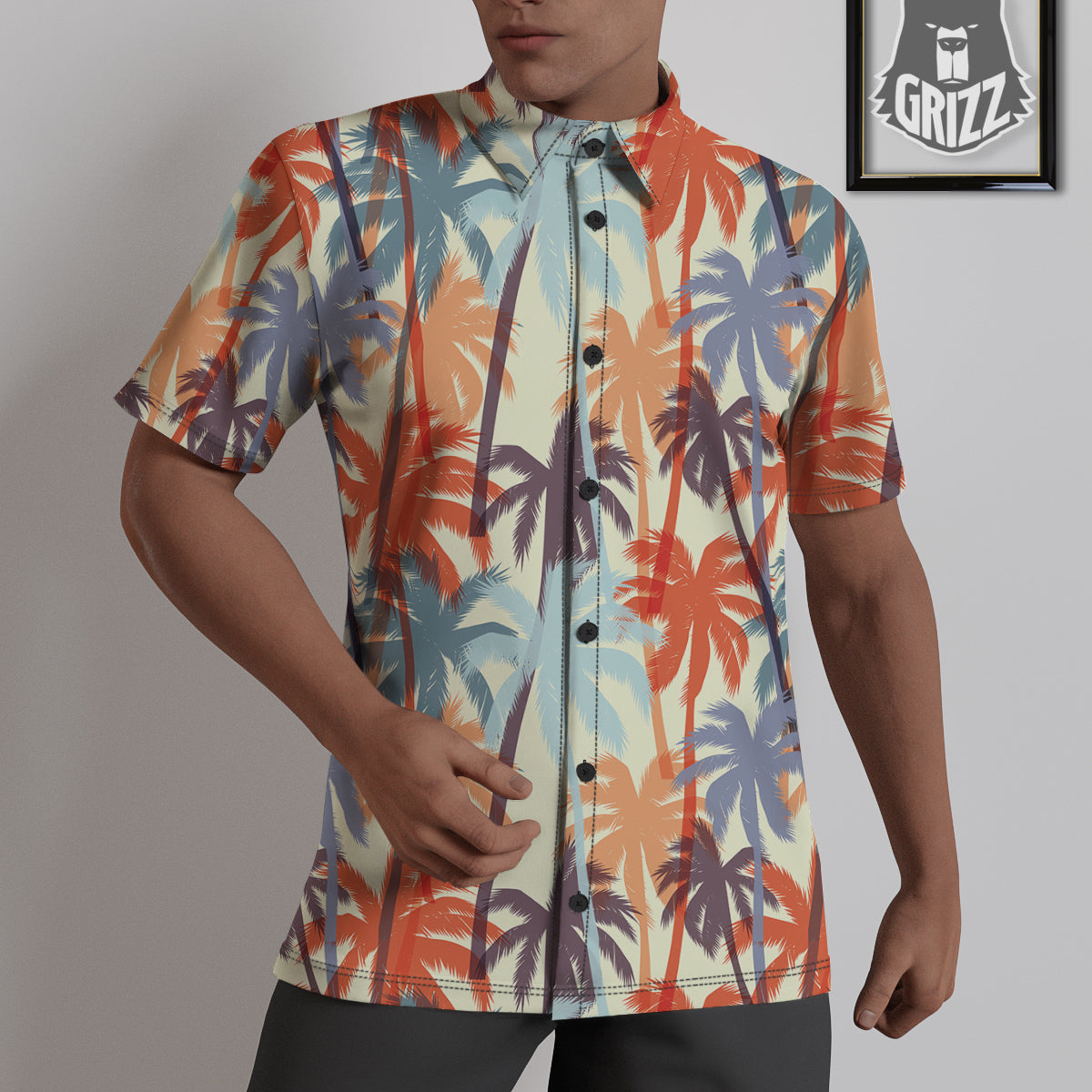 Colorful Palm Trees Print Pattern Untucked Shirts-grizzshop