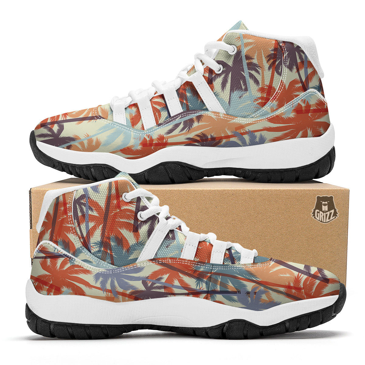 Colorful Palm Trees Print Pattern White Bball Shoes-grizzshop