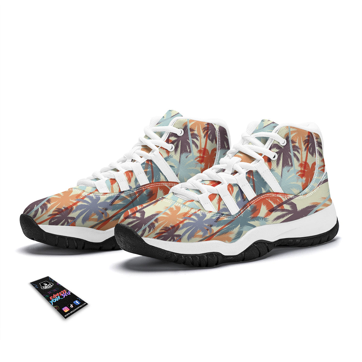 Colorful Palm Trees Print Pattern White Bball Shoes-grizzshop