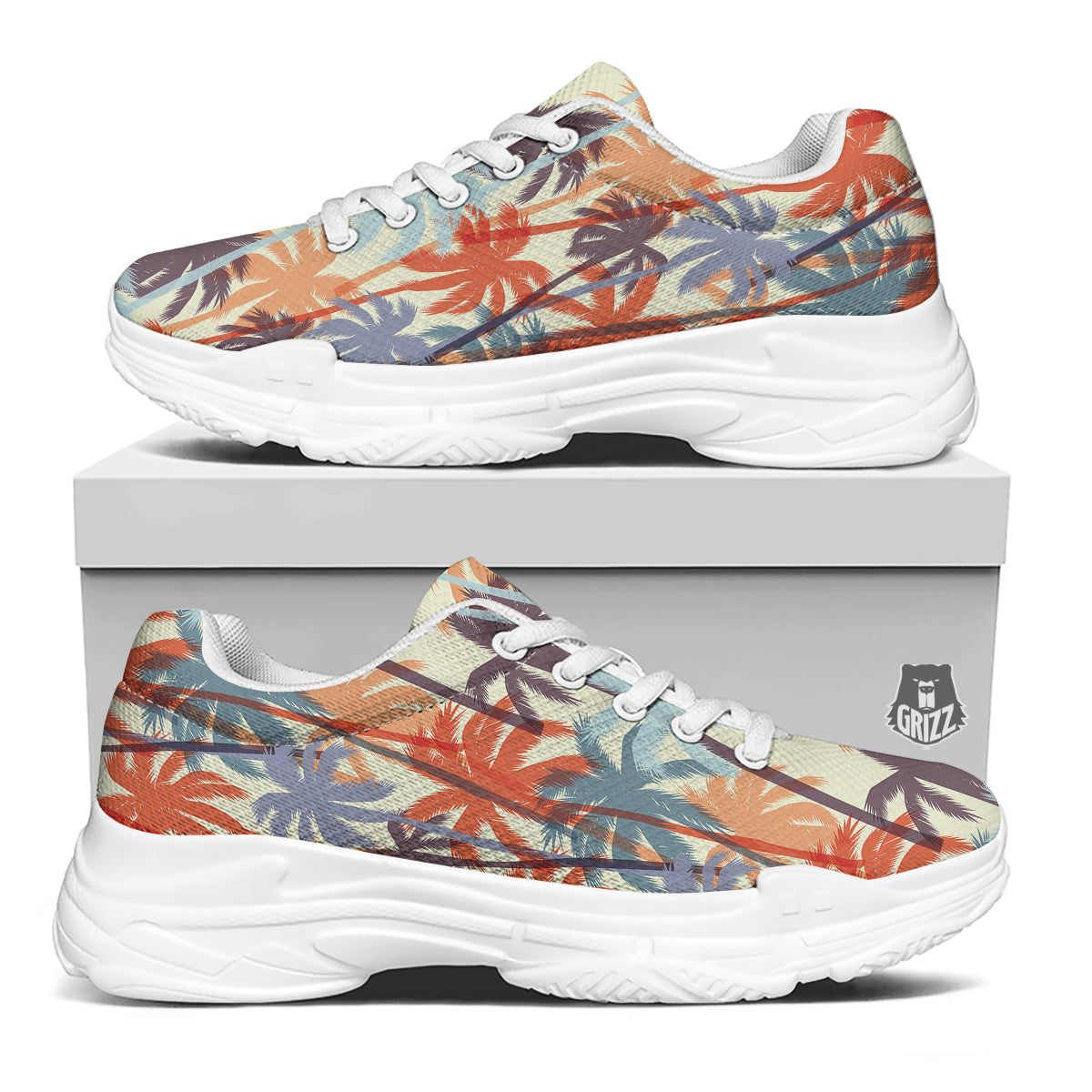 Colorful Palm Trees Print Pattern White Chunky Shoes-grizzshop