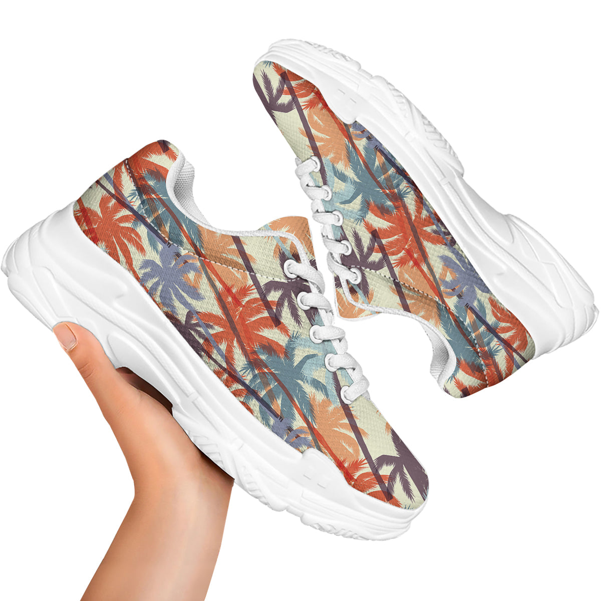 Colorful Palm Trees Print Pattern White Chunky Shoes-grizzshop
