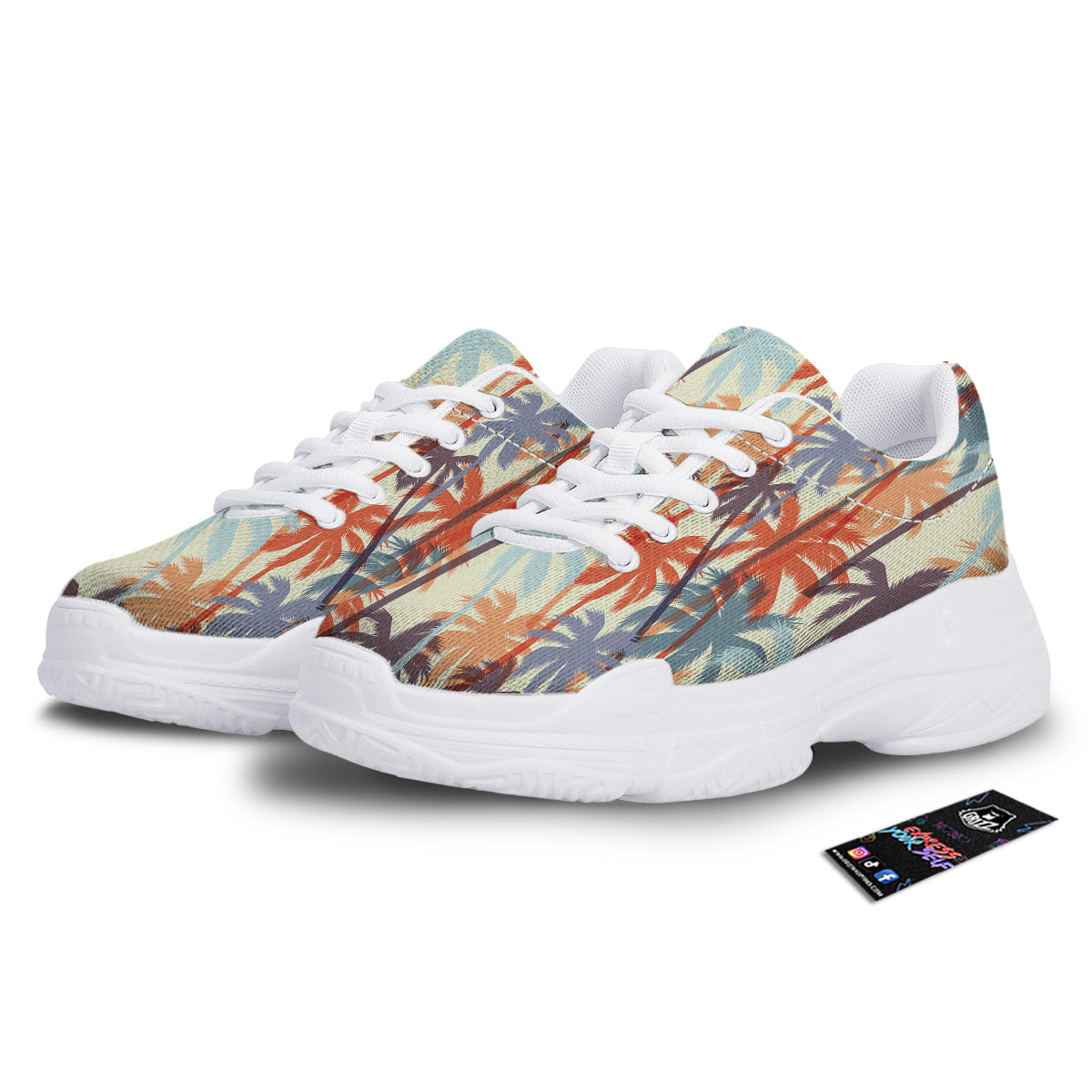 Colorful Palm Trees Print Pattern White Chunky Shoes-grizzshop