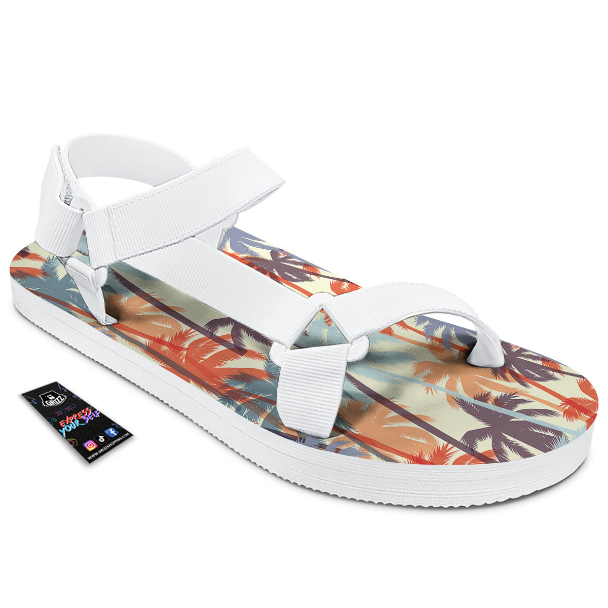 Colorful Palm Trees Print Pattern White Open Toe Sandals-grizzshop