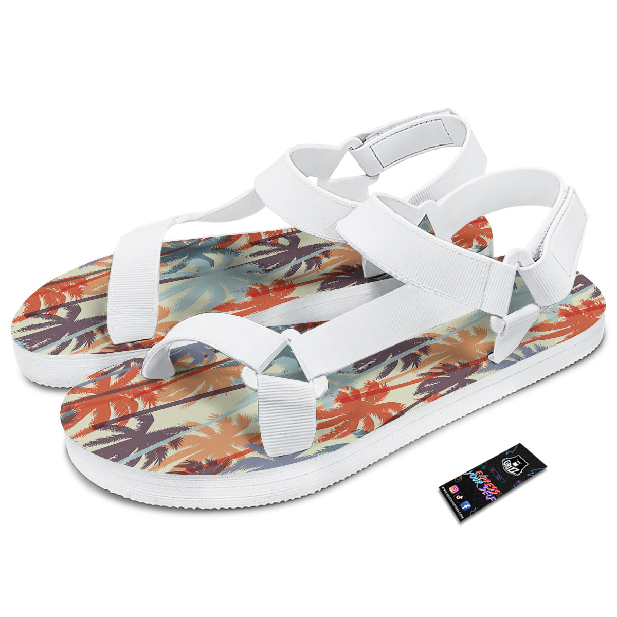 Colorful Palm Trees Print Pattern White Open Toe Sandals-grizzshop